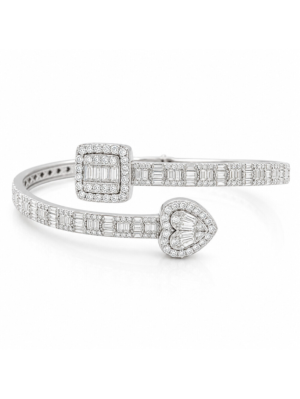 9.5Ct Moissanite Open Cuff Bangle 925 Silver Heart & Square